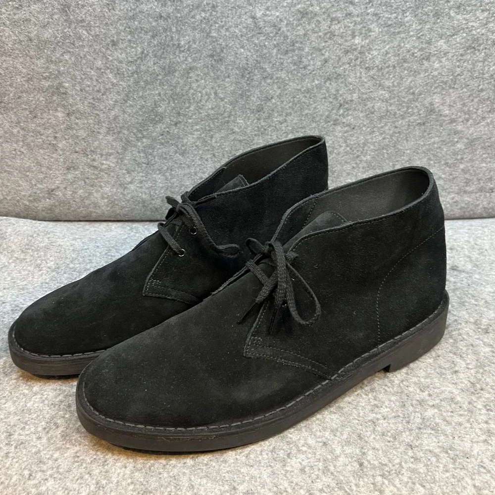 Clarks Mens Black Suede Desert Boots Chukka Ankle Lace Up Minimalist Size 13